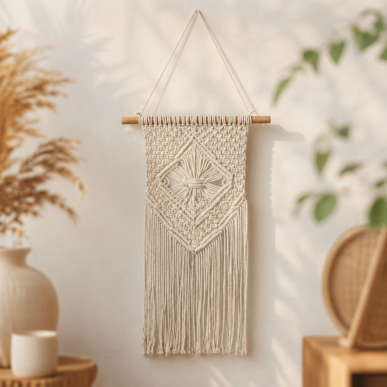 Handcrafted Macrame Wall Hanging Boho Chic Home Decor Accent